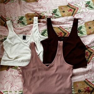 SHEIN Ribbed Tank Top Trio - Cream, Brown, Pink